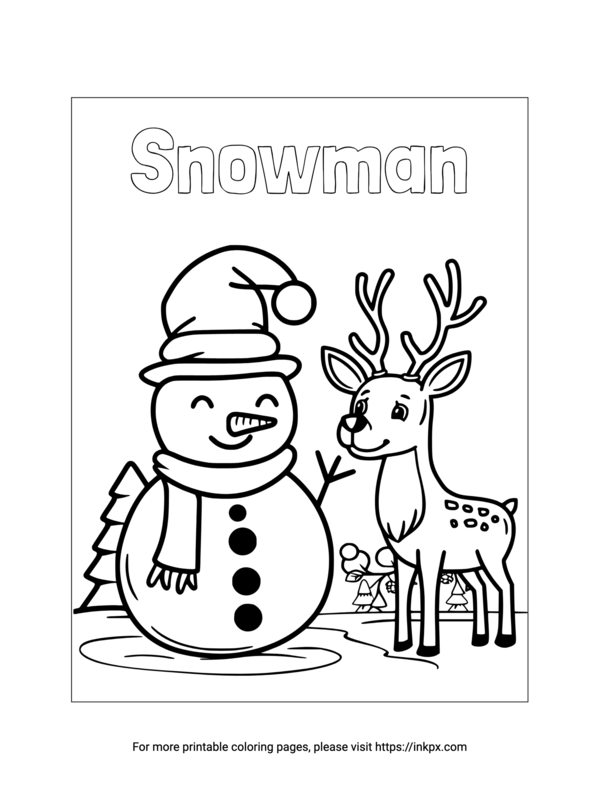 Printable Snowman & Deer Coloring Sheet