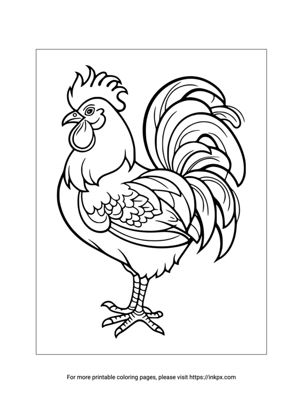 Printable Realistic Rooster Coloring Sheet