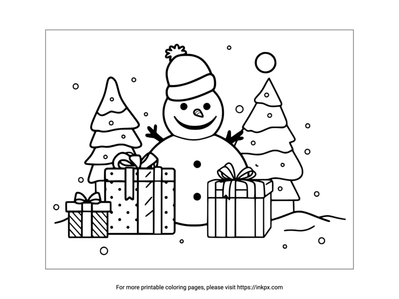 Printable Snowman & Gift Packages Coloring Page