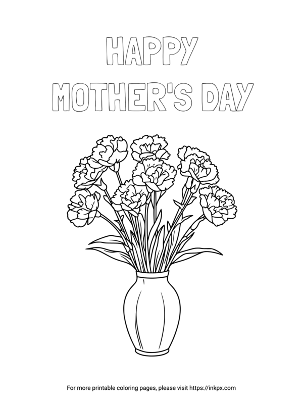 Happy Mother's Day Carnations Coloring Page