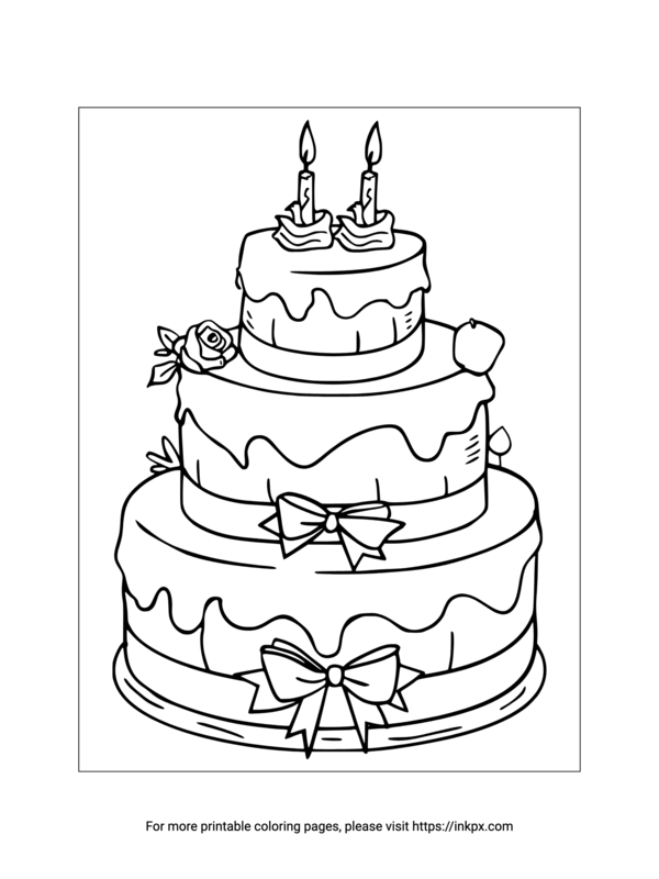 Free Printable 2nd Birthday Cake Coloring Page