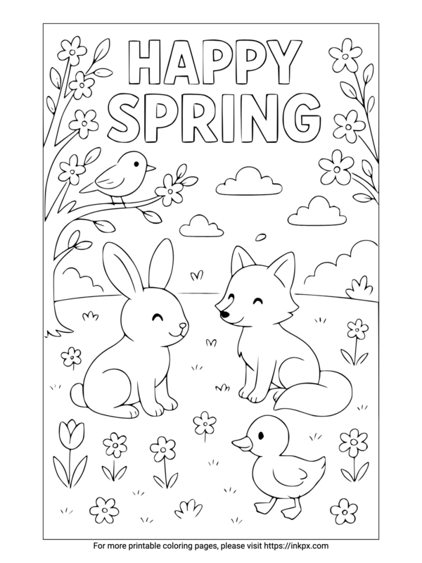 Free Printable Happy Spring Coloring Page