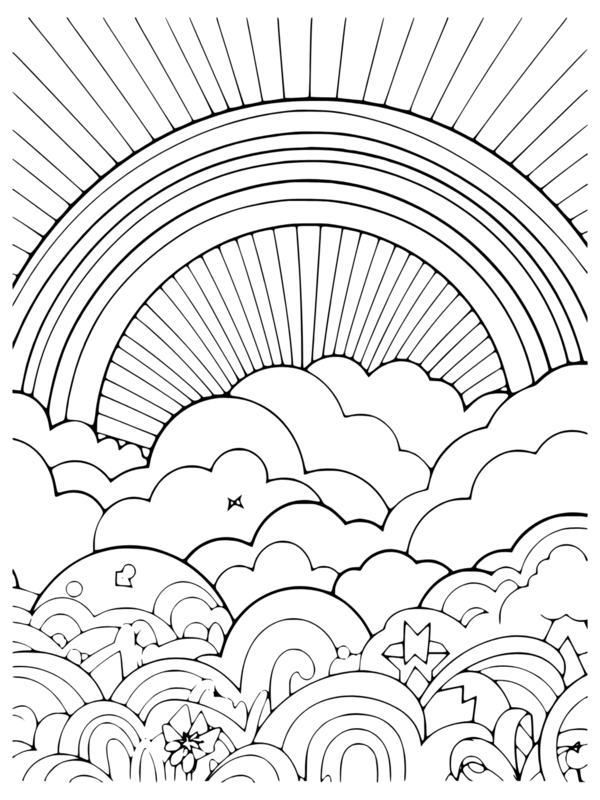 Free Printable Rainbow, Clouds, and Sun Coloring Page · InkPx