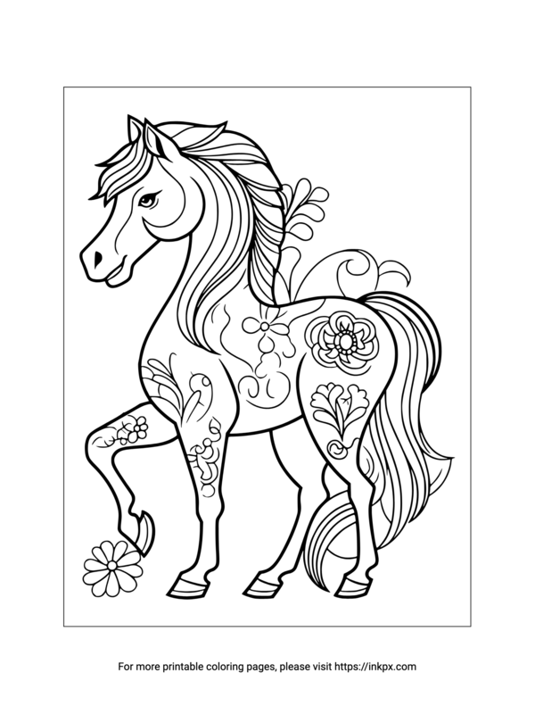 Printable Flower Horse Coloring Page