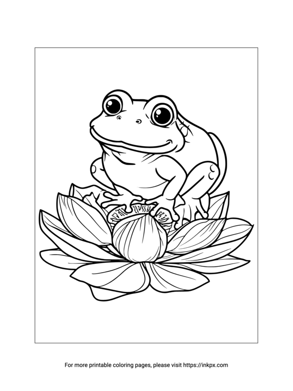 Free Printable Frog & Lotus Coloring Sheet