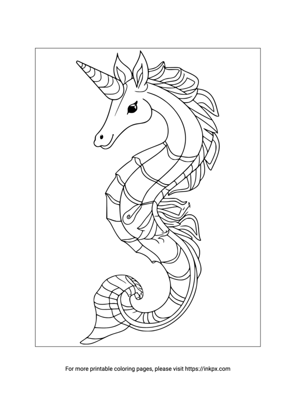Printable Unicorn Seahorse Coloring Page