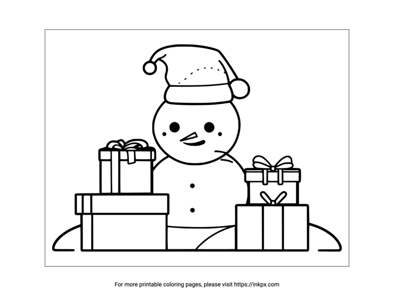 Printable Snowman & Gift Packages Coloring Sheet