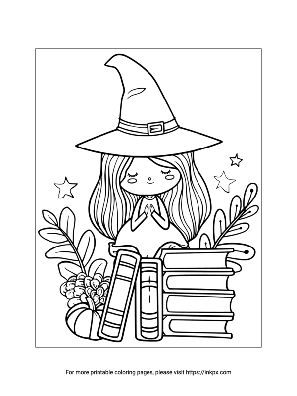 Free Printable Witch & Book Coloring Page