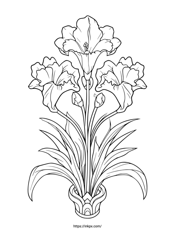 Free Printable Iris and Flowerpot Coloring Page