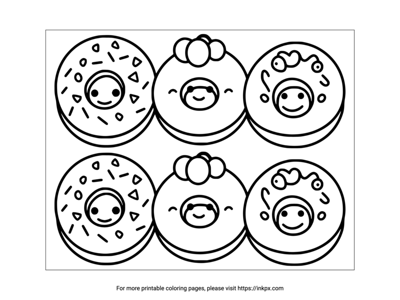 Free Printable Cute Donuts Coloring Page