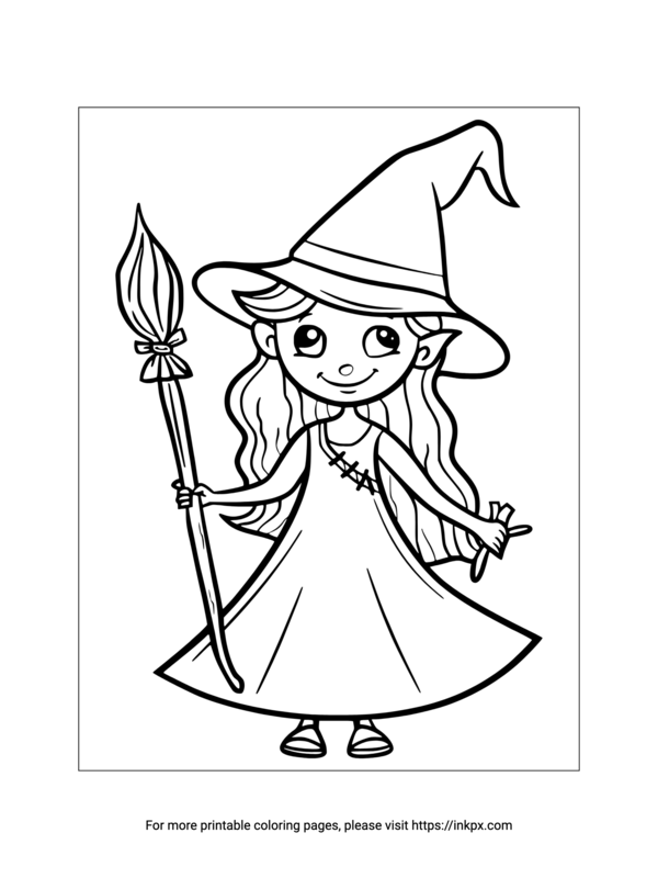 Free Printable Cute Witch Girl Coloring Sheet