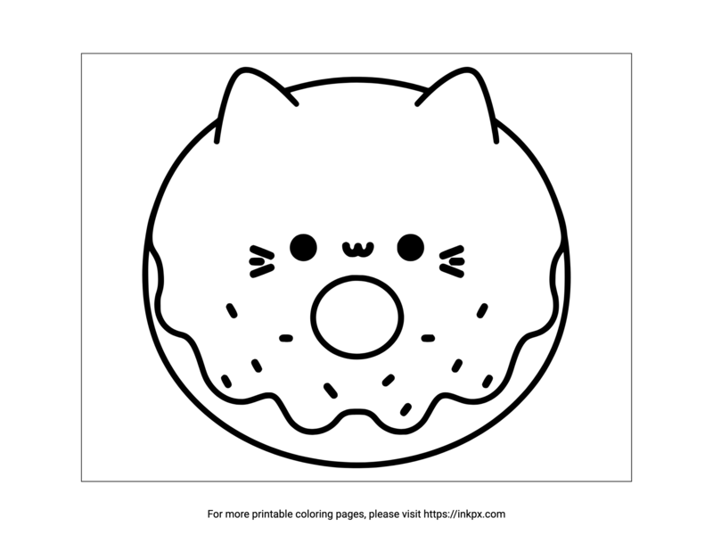 Free Printable Cute Cat Doughnut Coloring Page