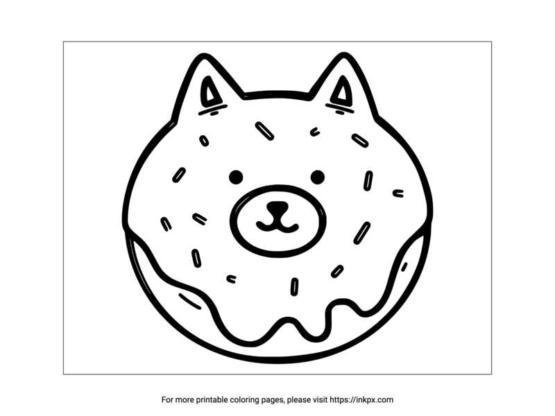 Free Printable Cute Dog Doughnut Coloring Page