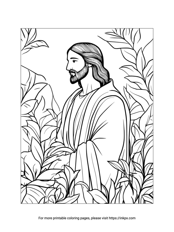 Free Printable Jesus & Leaves Coloring Page