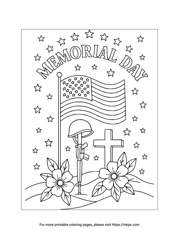 Free Printable Memorial Day Coloring Page with Flowers
