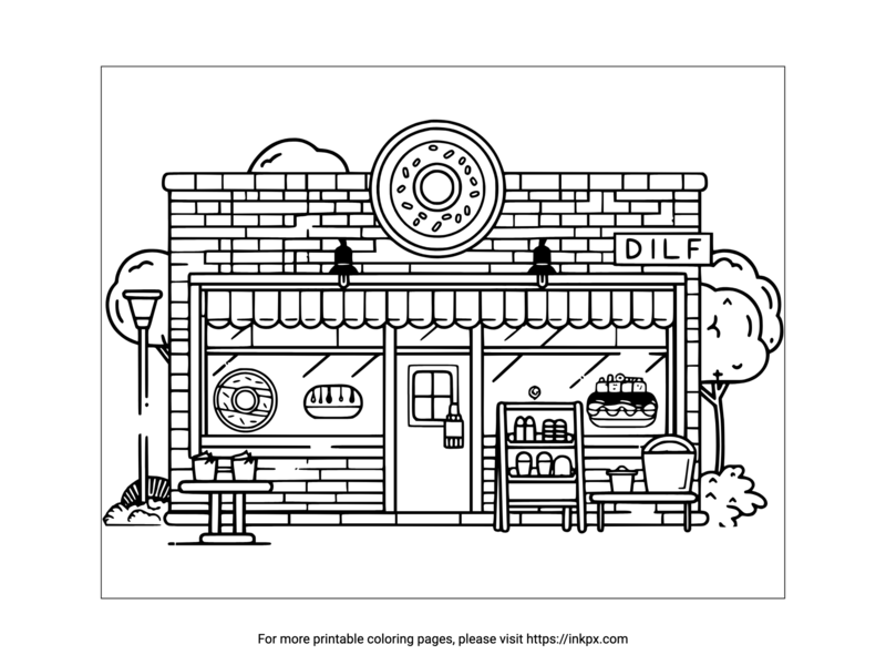 Free Printable Doughnut Shop Coloring Page