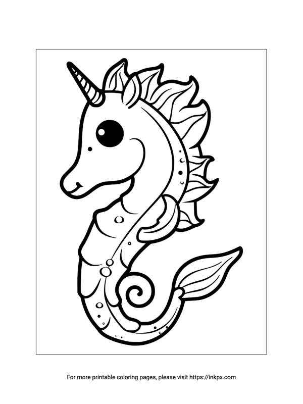 Printable Unicorn Seahorse Coloring Sheet