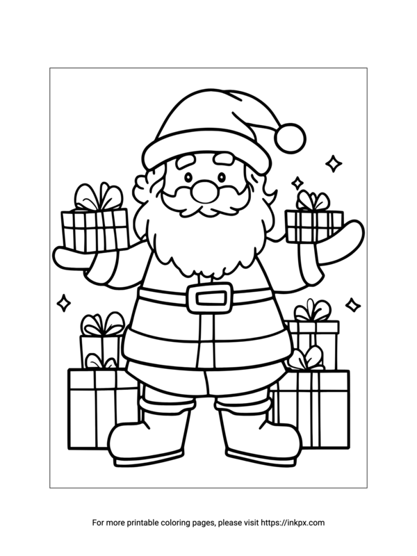 Free Printable Santa Claus & Gifts Coloring Page