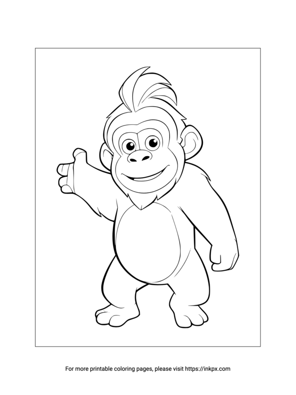 Printable Cartoon Gorilla Coloring Page