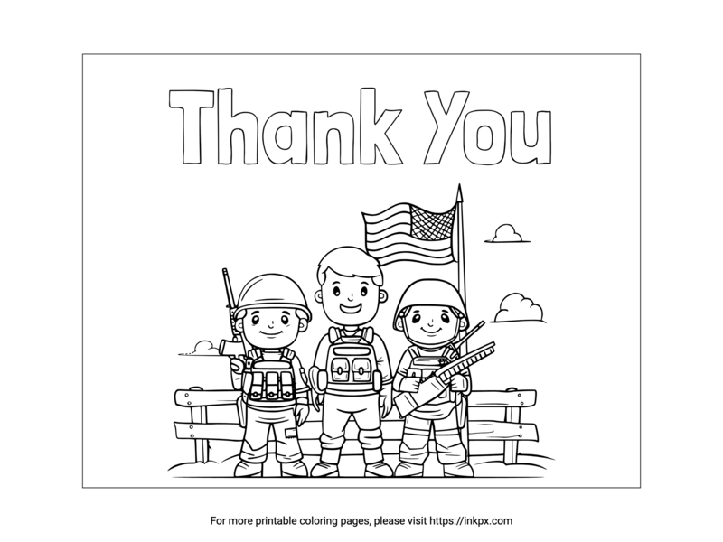 Free Printable Thank You Veterans & US Flag Coloring Page