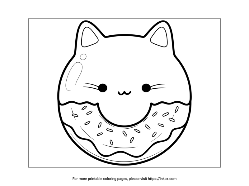 Free Printable Cute Cat Donut Coloring Page