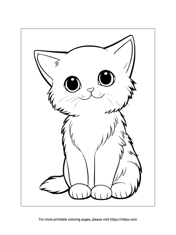 Printable Kawaii Kitten Coloring Page