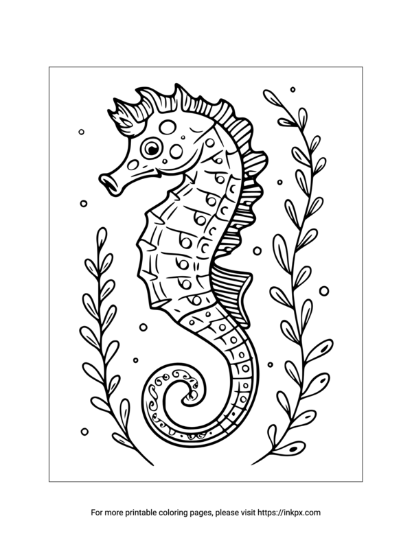 Printable Realistic Seahorse Coloring Page