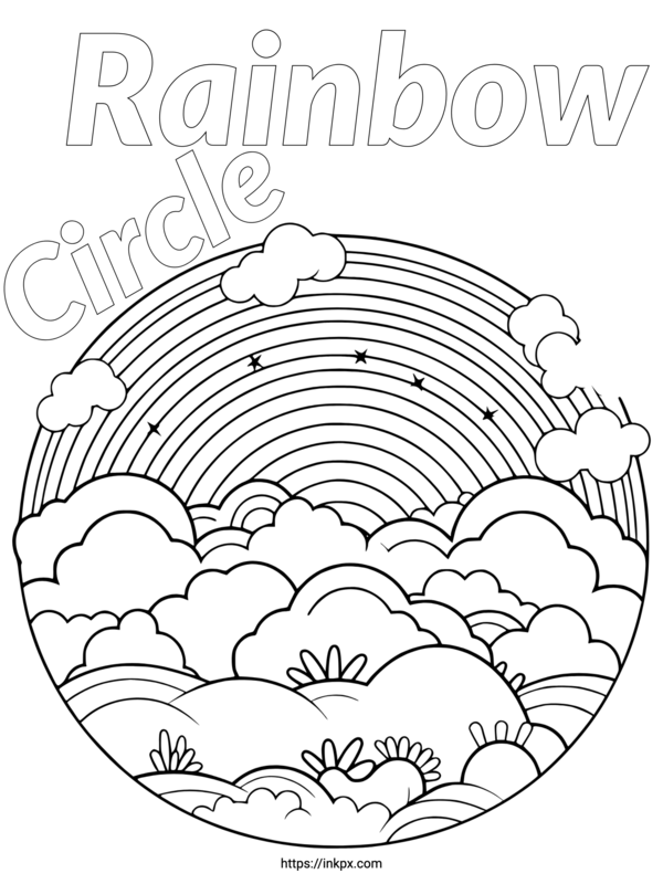 Free Printable Rainbow in Circle Coloring Page