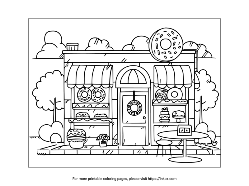 Printable Donut Shop Coloring Sheet