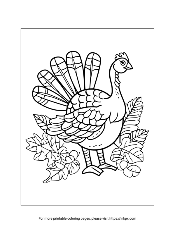 Printable Turkey & Leaves Coloring Page