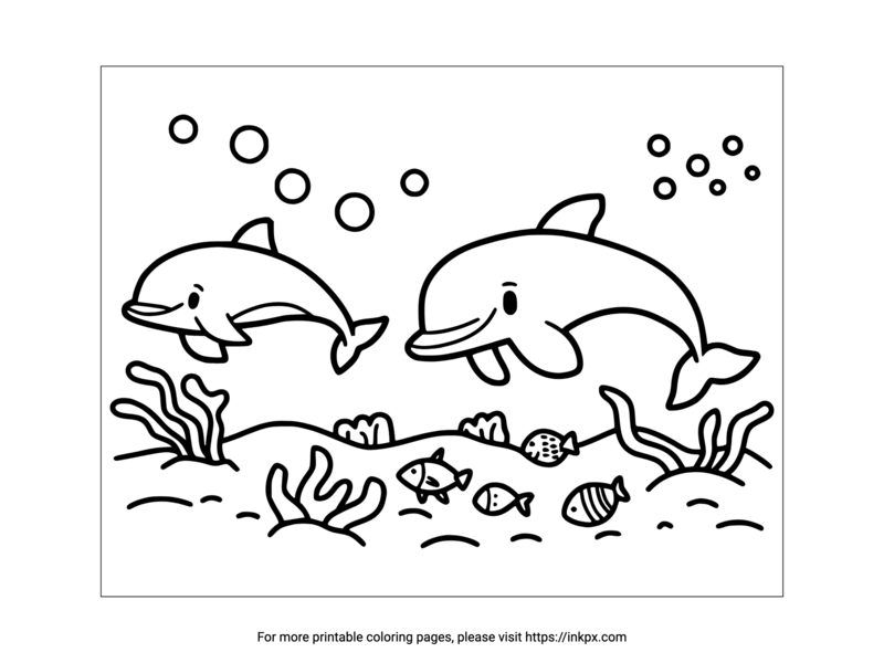 Printable Double Dolphins Coloring Page