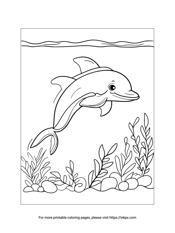 Printable Dolphin & Seaweed Coloring Page
