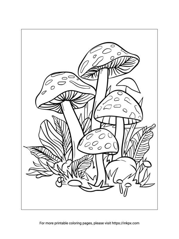 Printable Mushroom & Grass Coloring Page