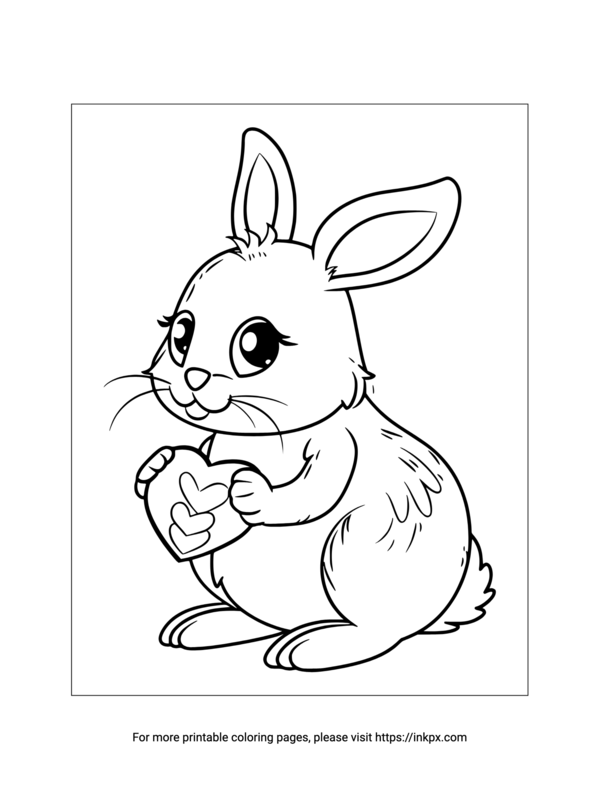 Printable Bunny & Heart Coloring Page