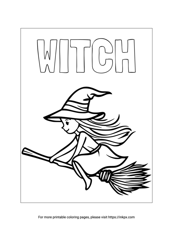 Free Printable Witch & Broomstick Coloring Page