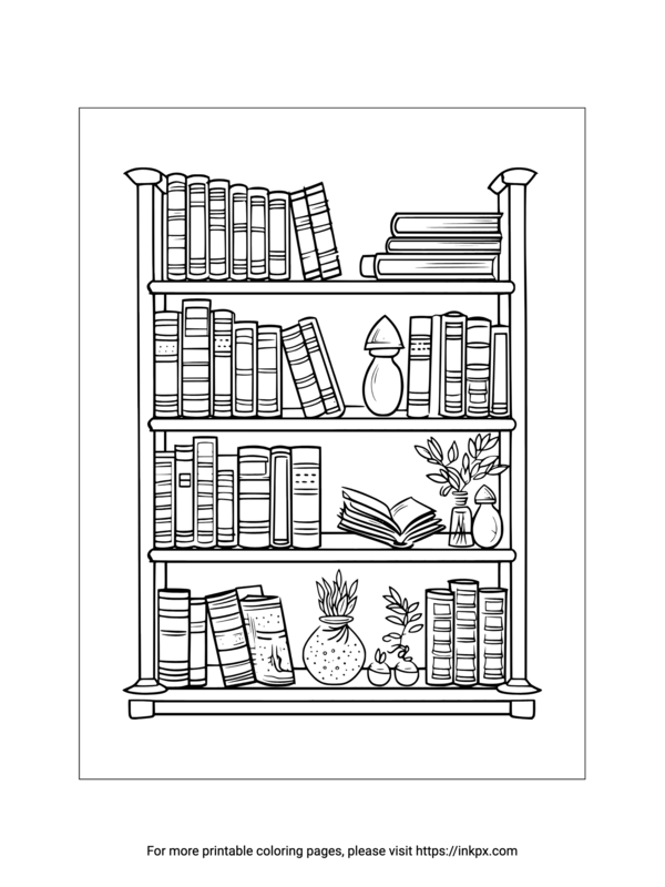 Printable Bookshelf Coloring Page