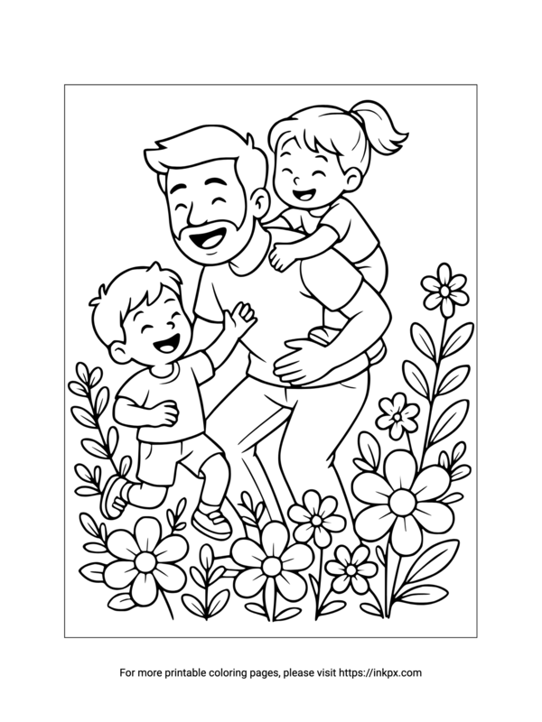 Free Printable Happy Father & Kids Coloring Sheet