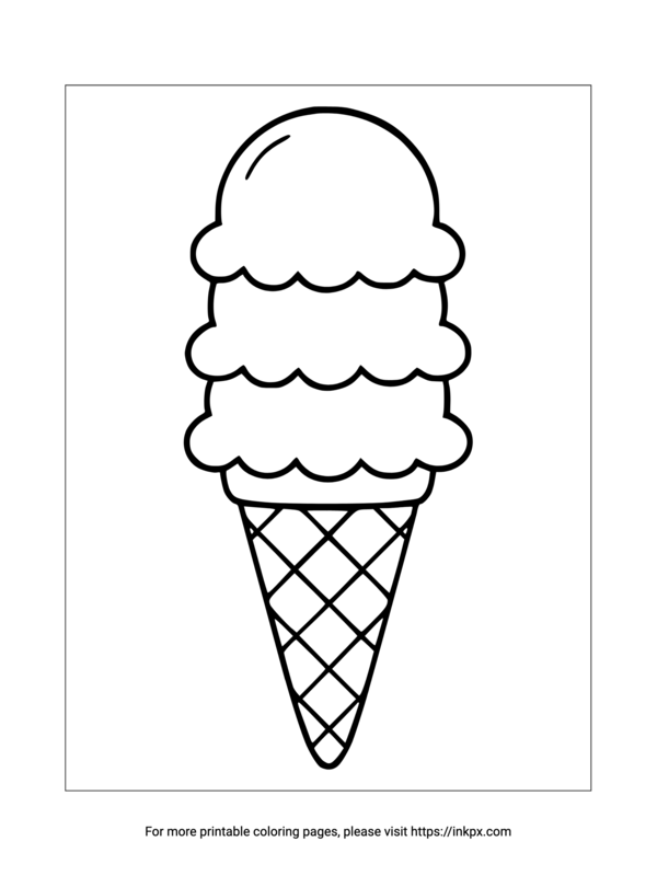 Free Printable Single Ice Cream Cone Coloring Sheet