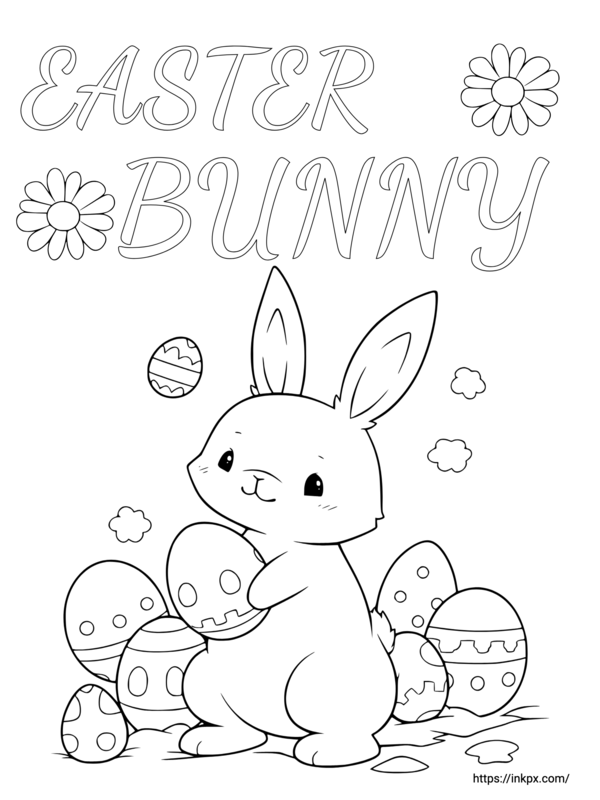 Free Printable Easter Bunny & Eggs Coloring Page · InkPx