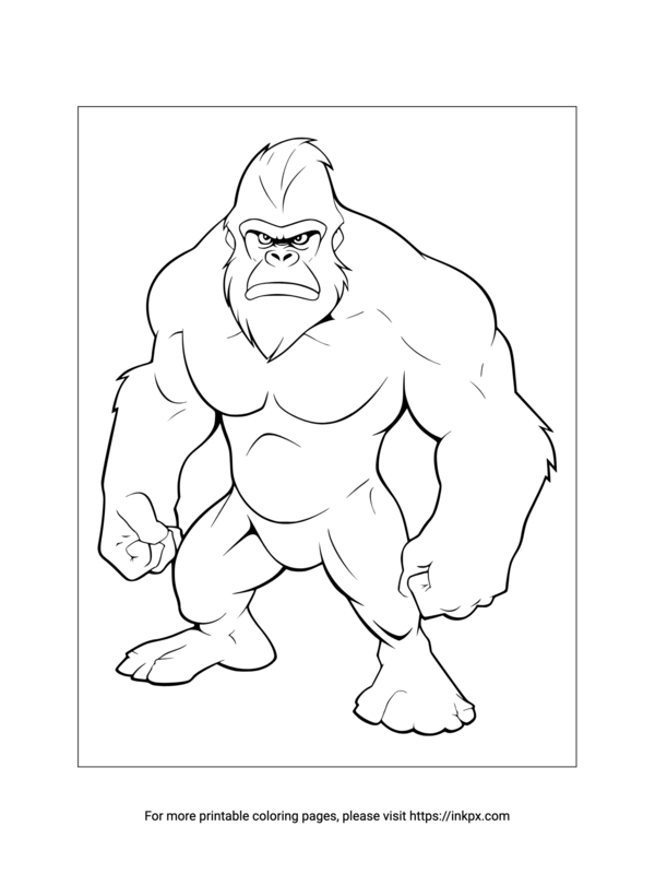 Printable Angry Gorilla Coloring Page