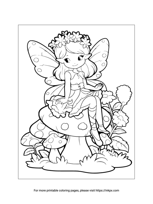 Free Printable Mushroom & Fairy Coloring Sheet