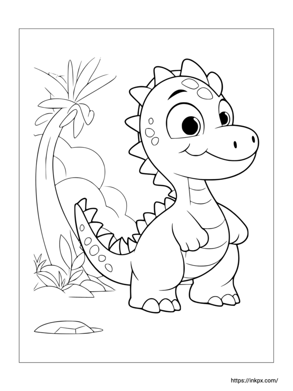 Printable Cartoon Dinosaur Coloring Sheet