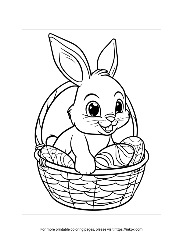 Free Printable Easter Bunny & Basket & Eggs Coloring Page