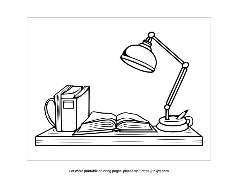 Printable Book & Modern Lamp Coloring Page
