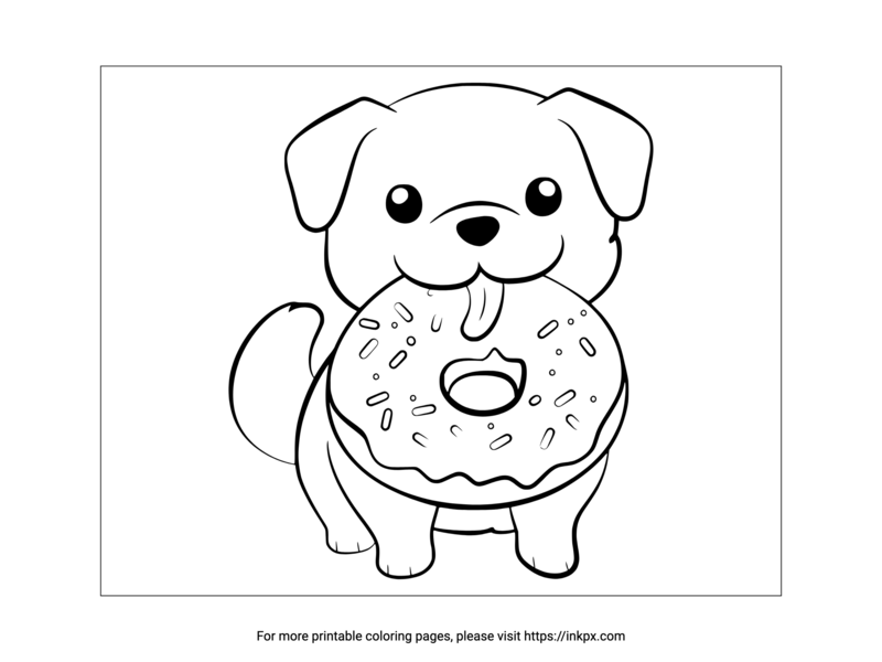 Free Printable Cute Dog & Donut Coloring Page