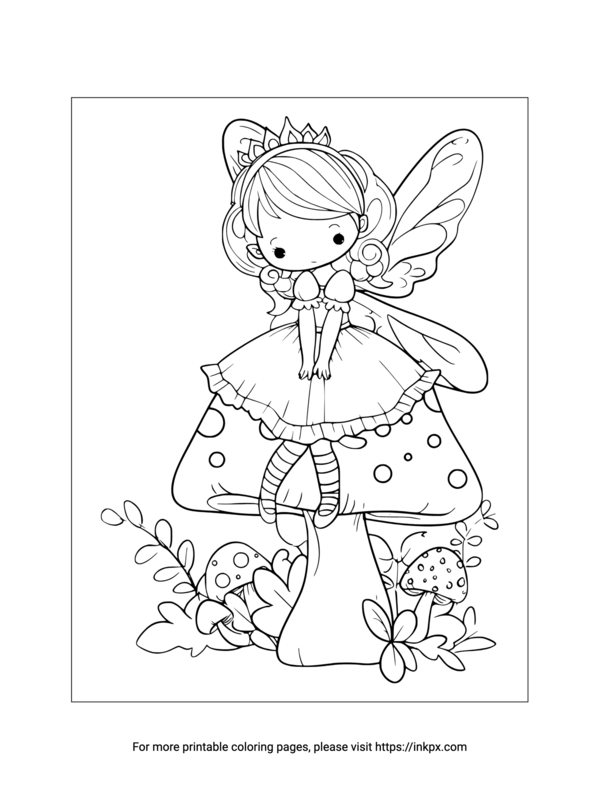 Free Printable Mushroom & Fairy Coloring Page