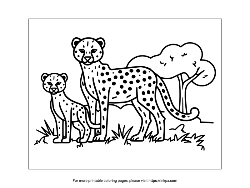 Free Printable Cheetah Family Coloring Sheet