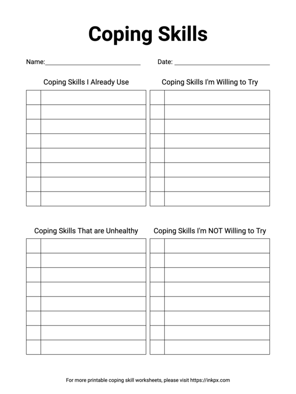 Free Printable Coping Skill Brainstorm Template