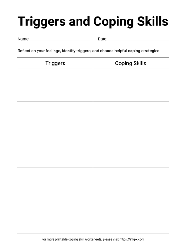 Free Printable Plain Coping Skill Worksheet