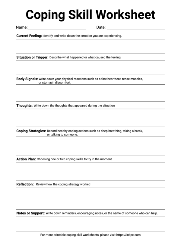 Free Printable Simple Coping Skill Worksheet